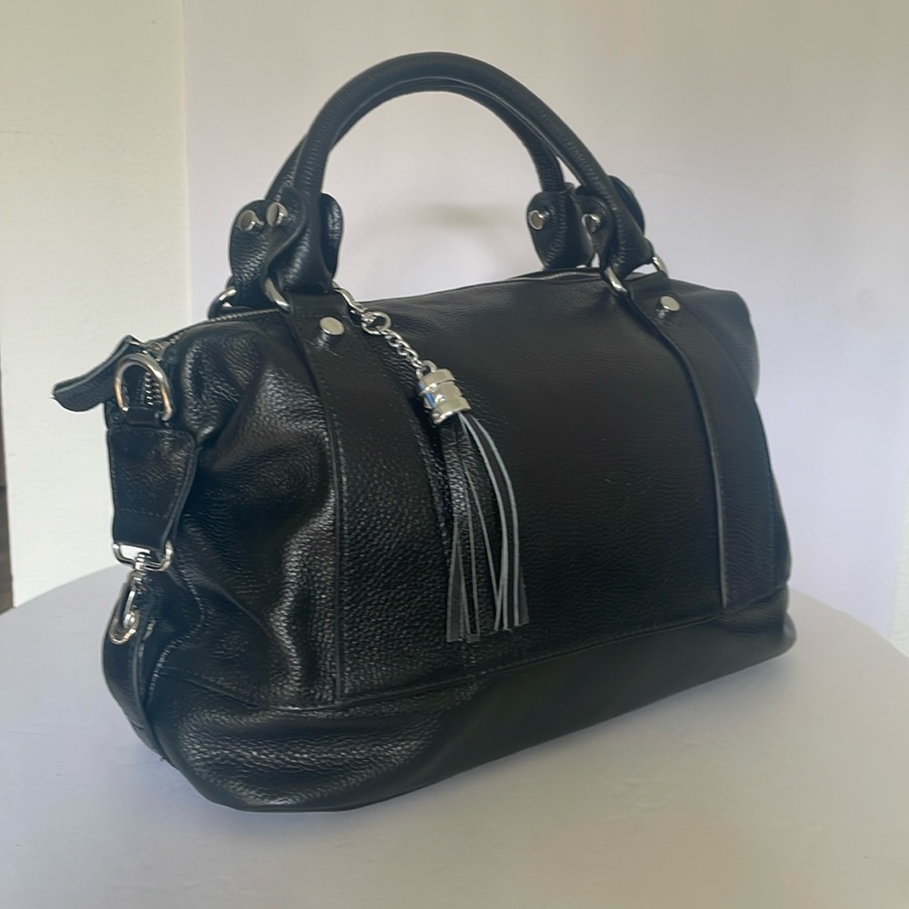 Classic Black Leather Satchel Handbag - Women's Bag
